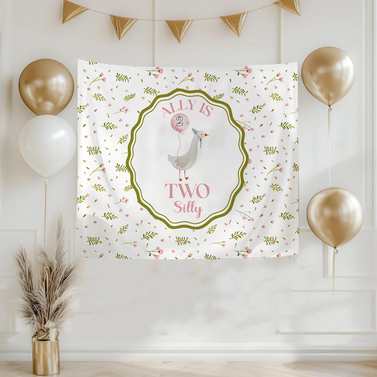 Silly Goose 2nd Birthday Tapestry Personalized Two Silly Goose Party Backdrop Custom Name Birthday Banner