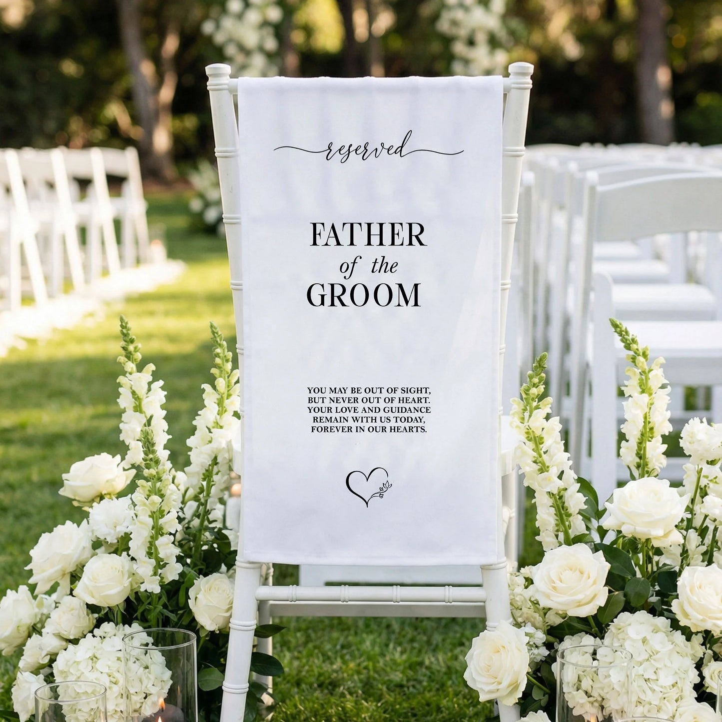 Reserved Father of the Groom Memorial Chair Sign Personalized Wedding Chair Sign Linen Ceremony Decor