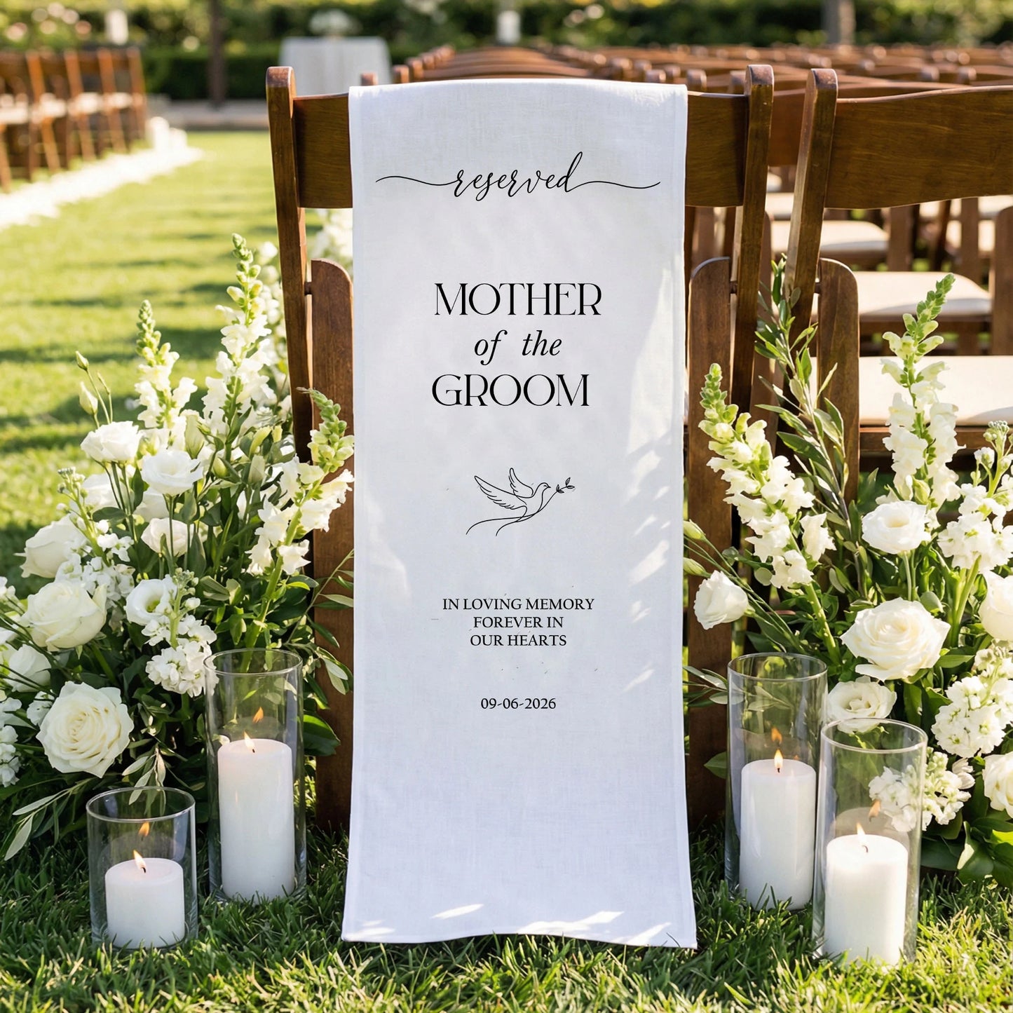 Reserved Mother of the Groom Memorial Chair Sign Personalized Wedding Memory Chair Cover