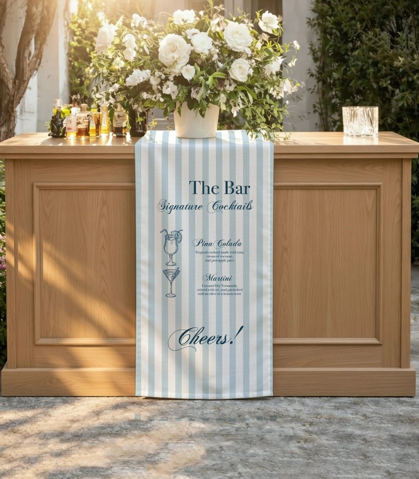 Wedding Cocktail Menu Table Runner Personalized Bar Menu Runner Custom Wedding Bar Decor