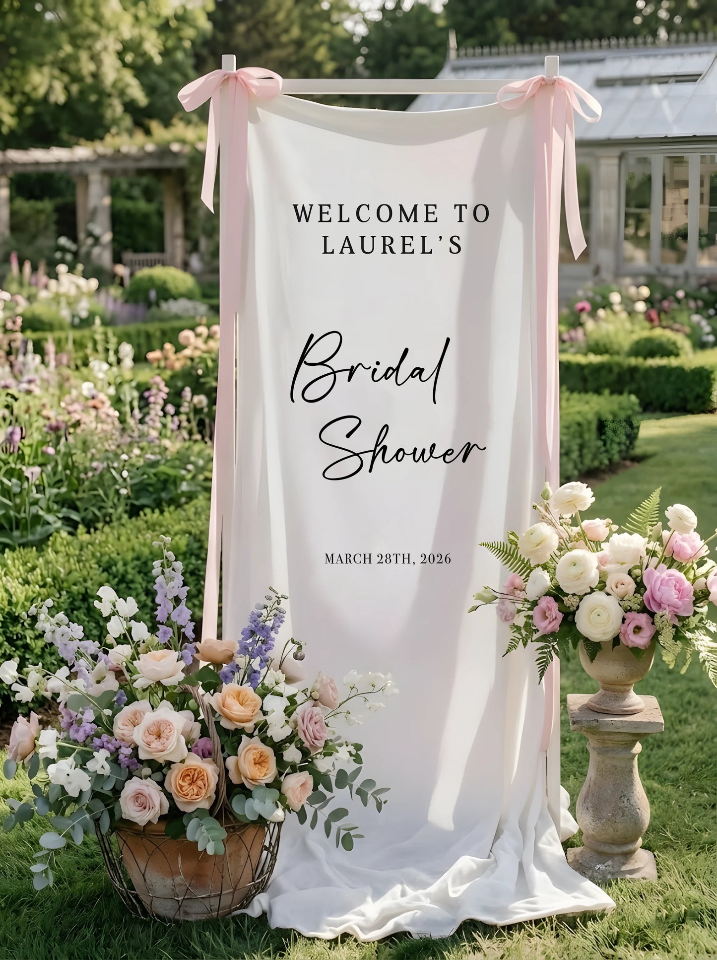 Bridal Shower Banner Stand Personalized Bridal Shower Welcome Sign Custom Name Linen Bridal Shower Decor