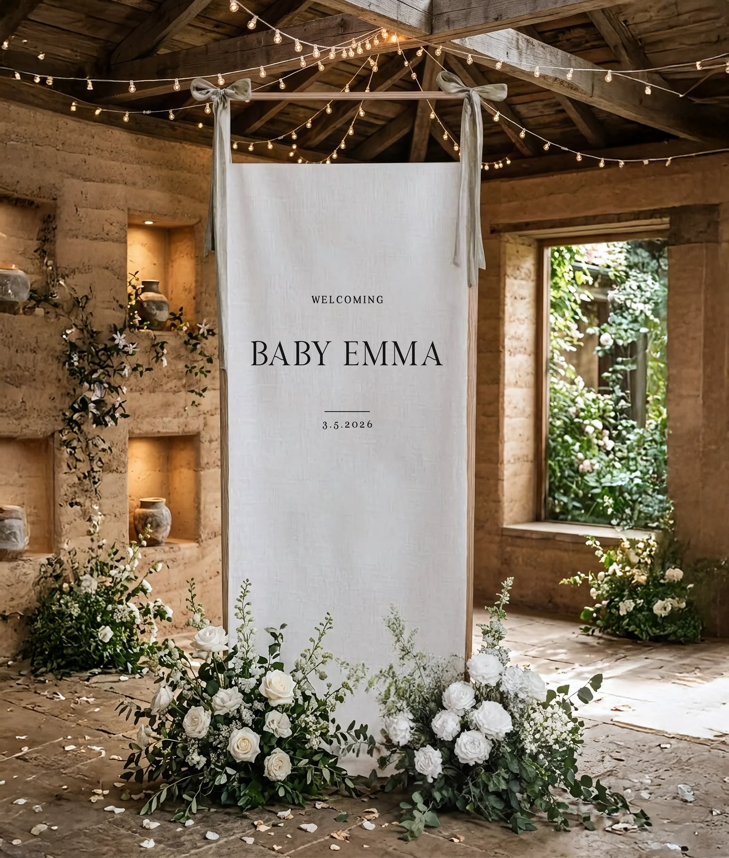 Minimalist Baby Shower Banner Personalized Custom Name Baby Shower Welcome Backdrop Decor