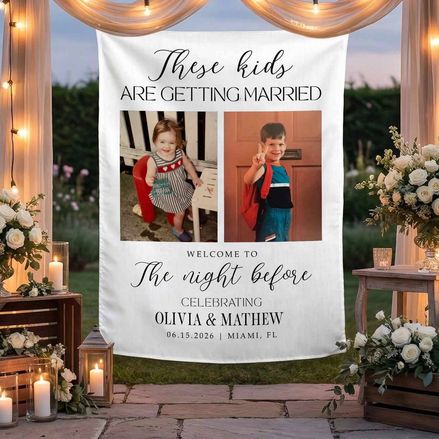 These Kids Are Getting Married Banner Personalized Rehearsal Dinner Photo Backdrop Custom Wedding Banner