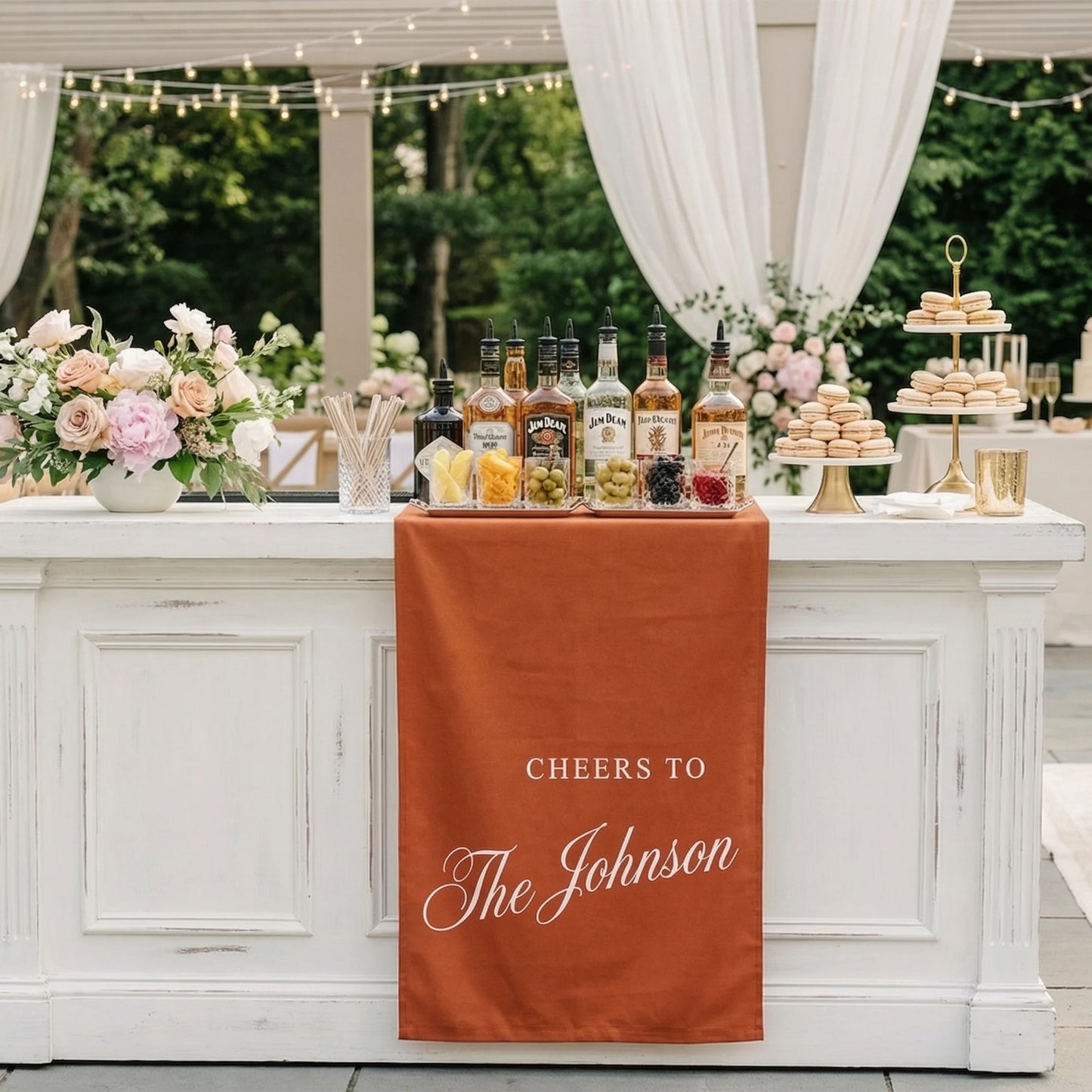 Personalized Wedding Bar Table Runner Custom Family Name Reception Bar Decor Linen Runner