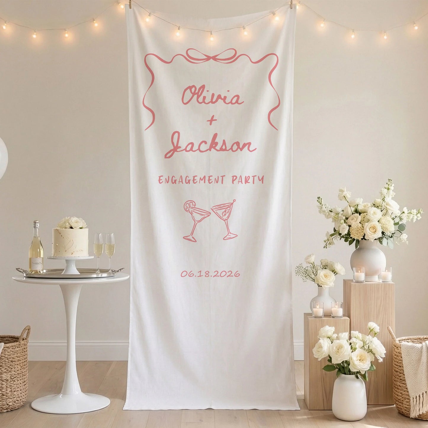 Minimalist Engagement Banner Stand Personalized Custom Name Engagement Party Decor - Wedding