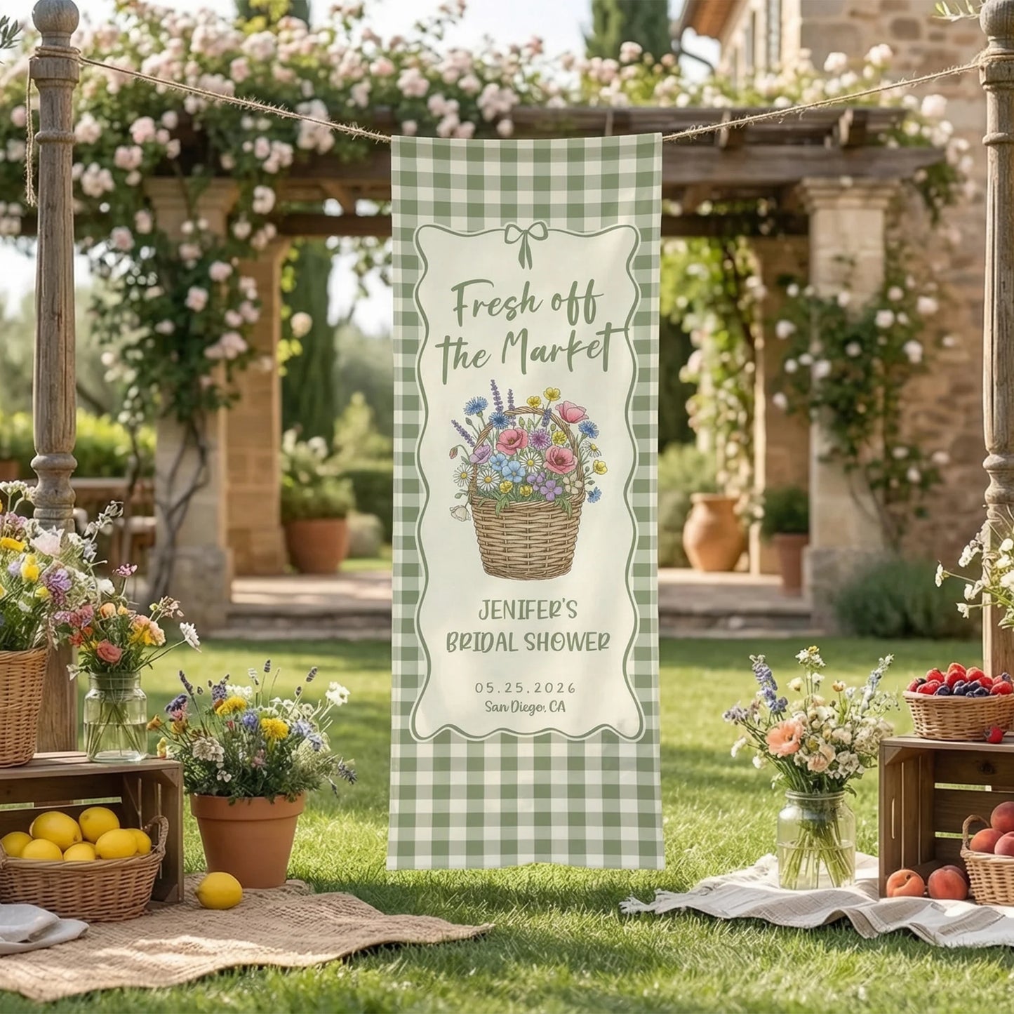 Farmers Market Bridal Shower Banner Personalized Floral Bridal Shower Welcome Banner Custom Name Decor