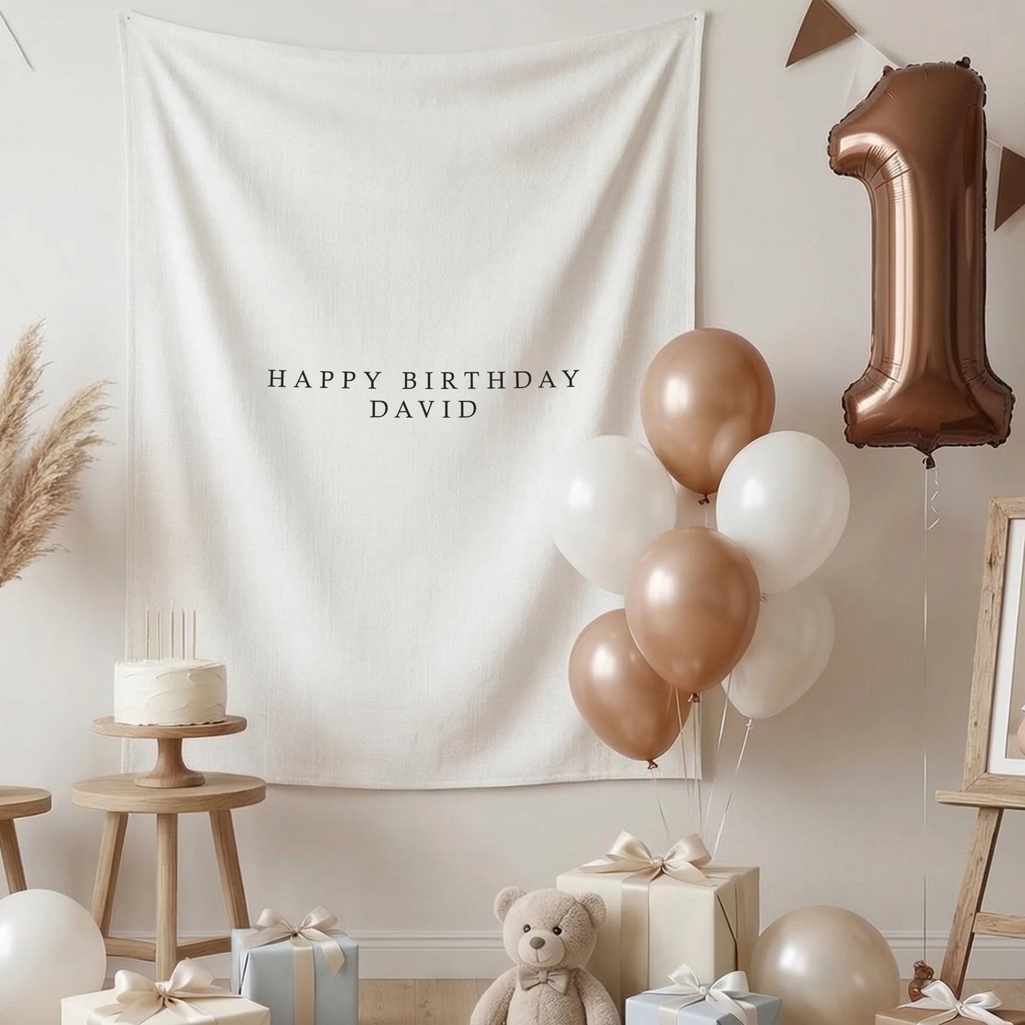 First Birthday Tapestry Personalized Custom Name Baby Birthday Backdrop Minimal Linen Party Banner