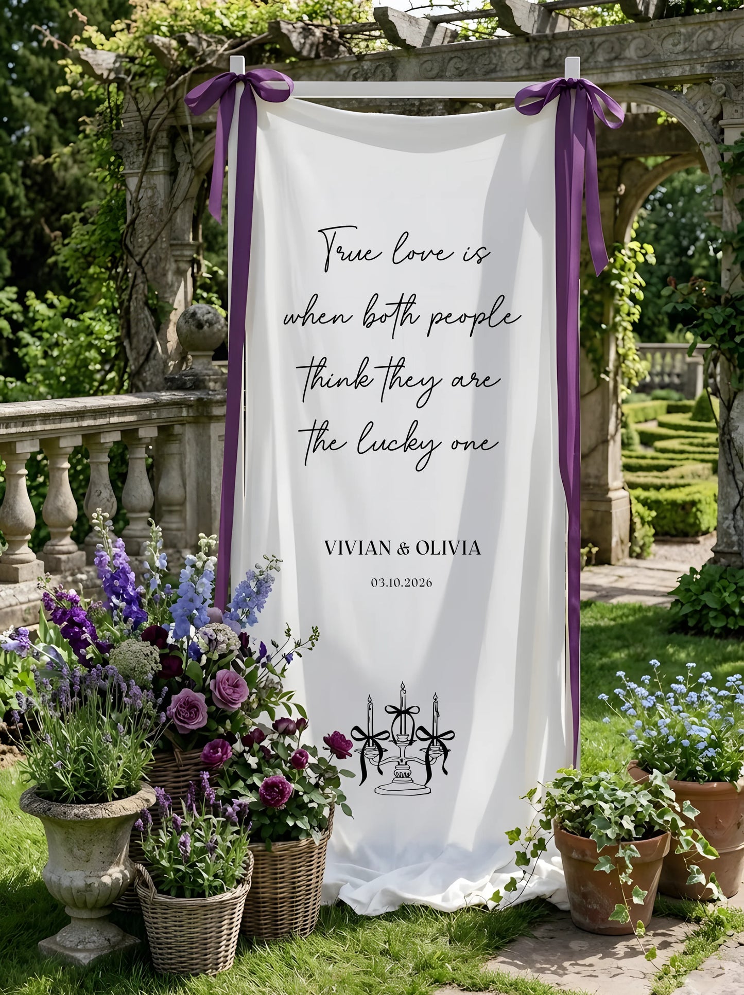 Romantic Wedding Banner Tapestry Personalized Custom Name Linen Ceremony Backdrop Decor