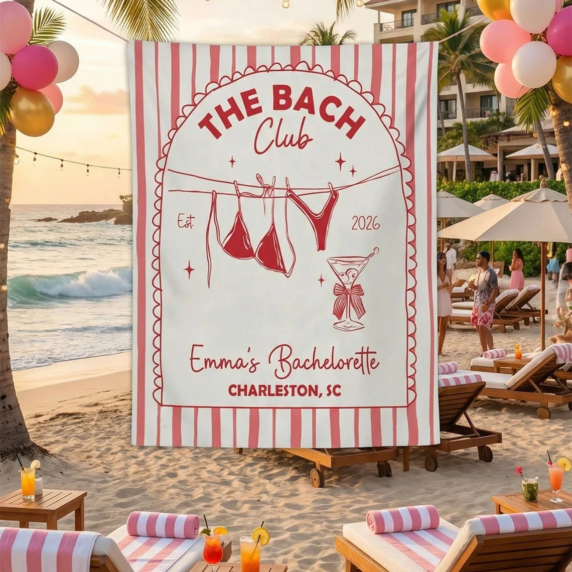 Beach Club Bachelorette Banner Personalized Coastal Bachelorette Party Backdrop Custom Name Bridal Party Banner