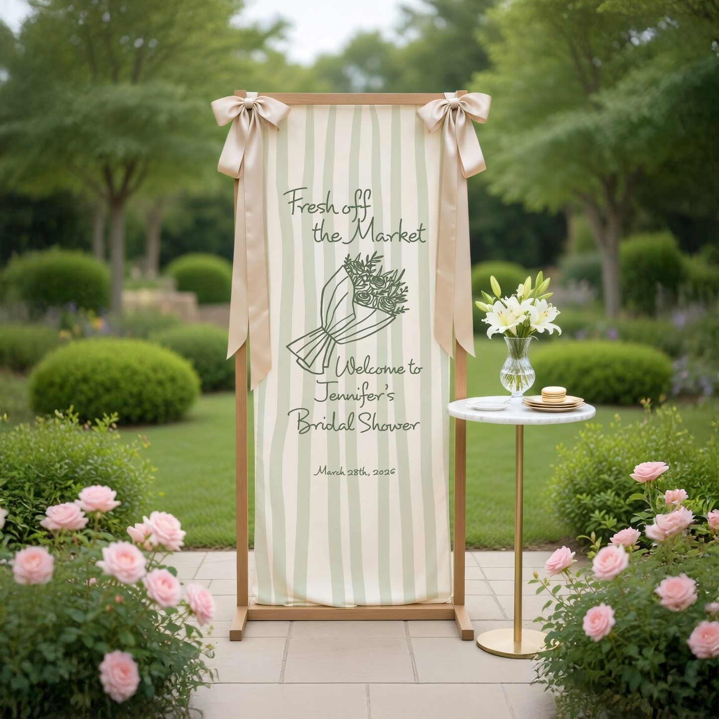 Bridal Shower Banner, Fresh Off The Market Theme Sign, Personalized Welcome Linen Decor