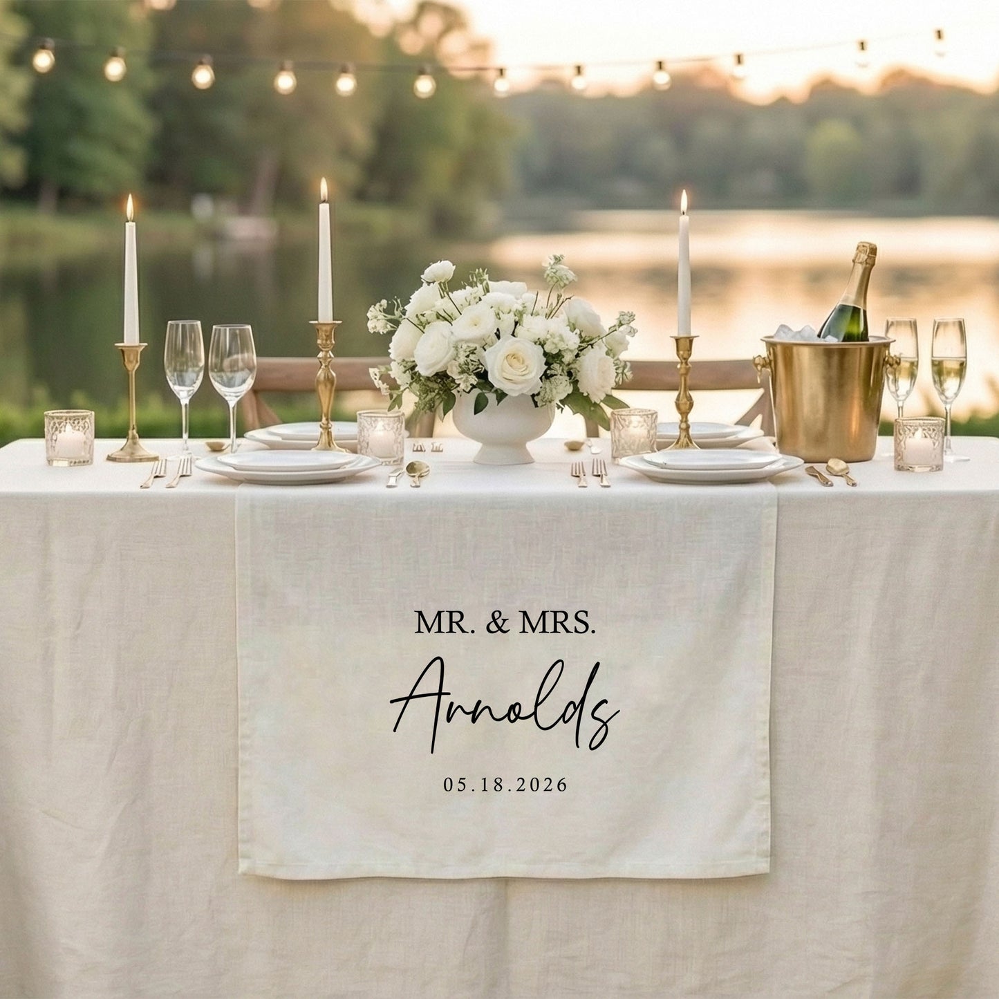 Minimalist Wedding Table Runner Personalized - Mr and Mrs Sweetheart Table
