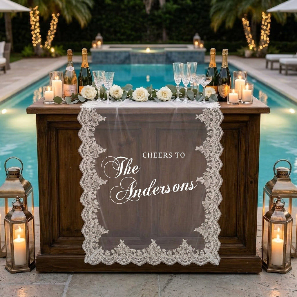 Custom Lace Sheer Wedding Bar Sign, Elegant Wedding Drink Station Decor