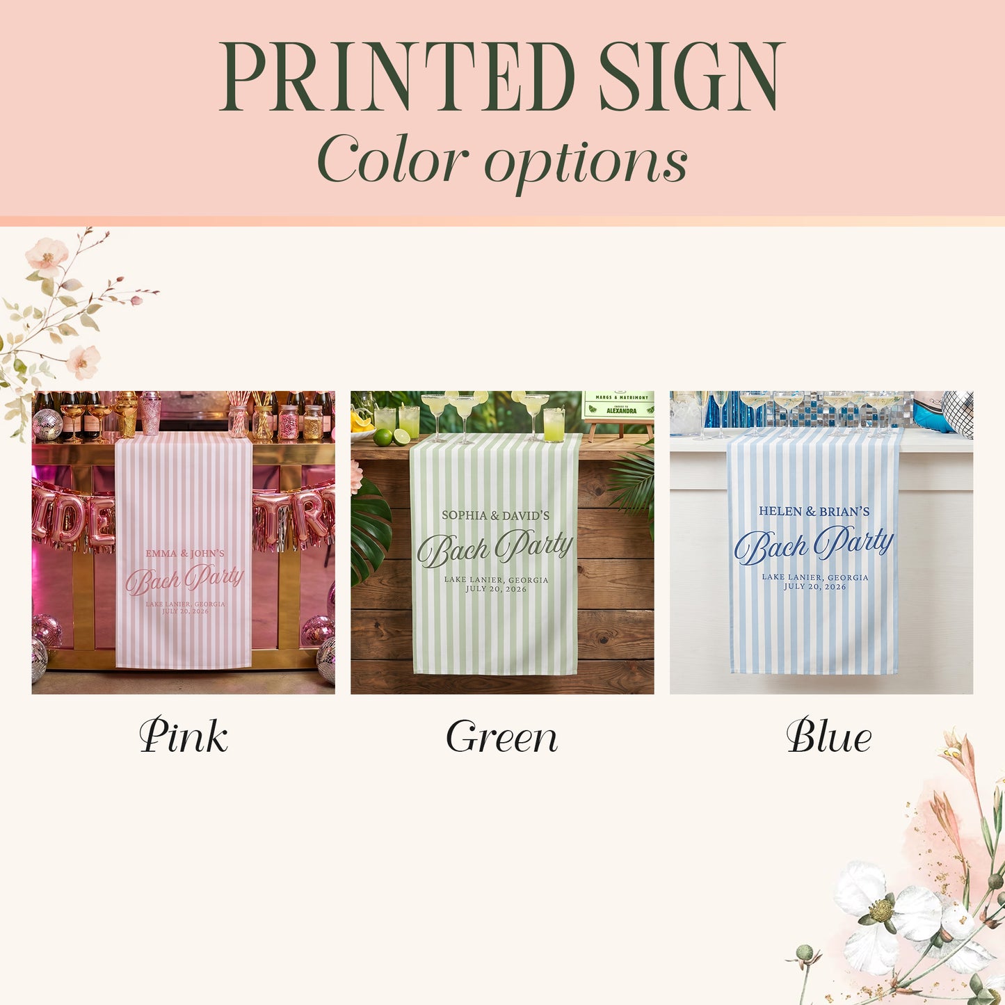 Personalized Linen Bachelorette Striped Bar Or Event Sign, Custom Name Bar Wedding Sign