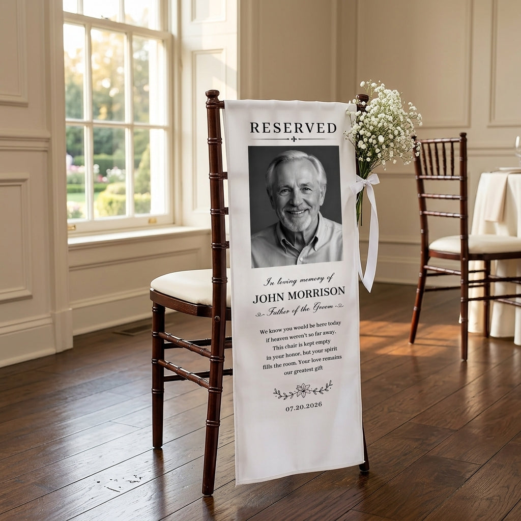 Personalized Father of Groom Photo, Reserved Wedding Memorial Chair Sign, In Loving Memory Sign