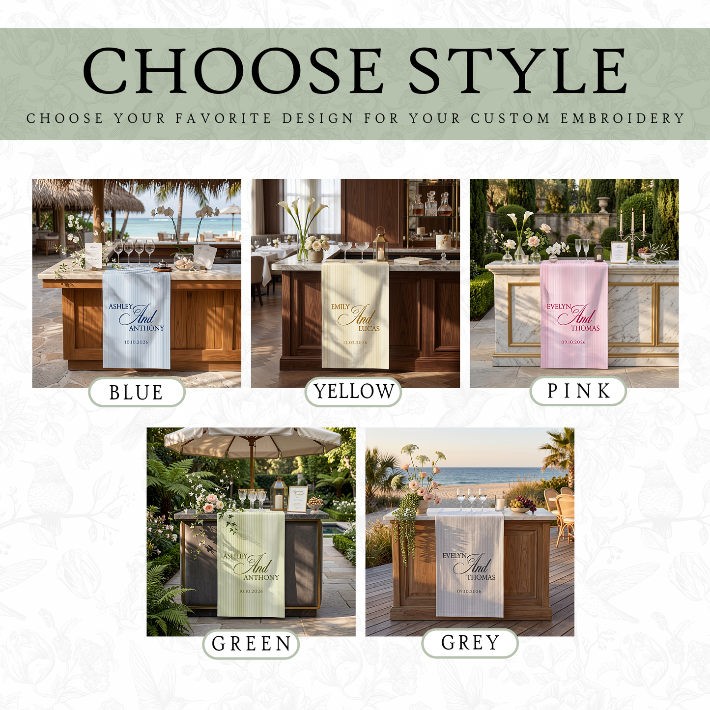 Personalized Linen striped bar or event Sign, Custom Wedding Welcome Sign With Name & Date, Linen Bar Menu Banner