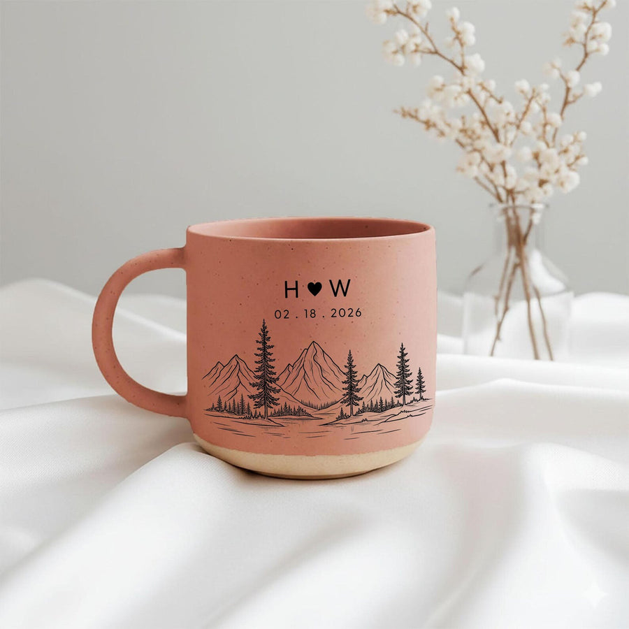 Personalization detail on the Personalized Couple Pottery Cup - Custom wedding Gift, Annivesary Gift For Couple
