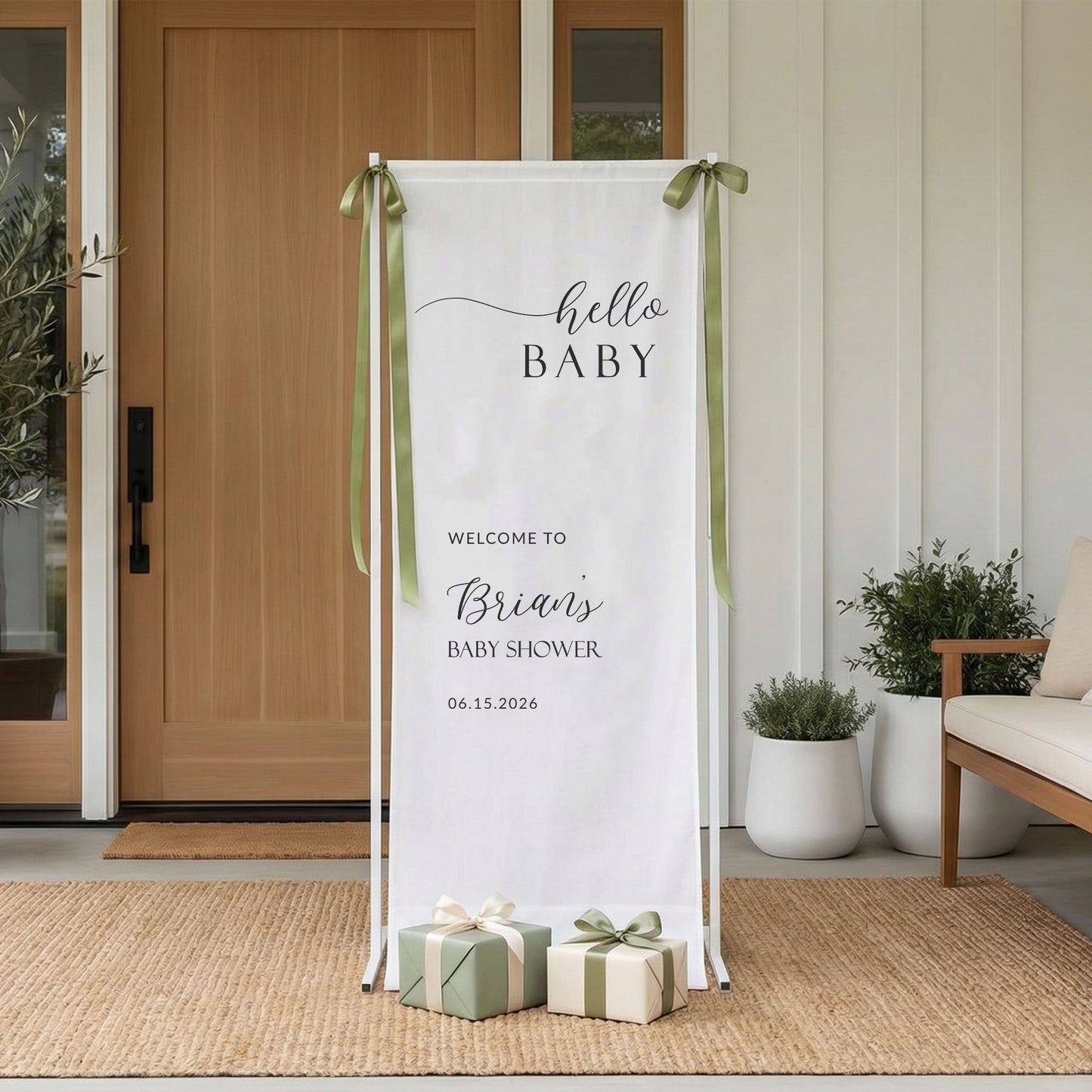 Minimalist Baby Shower Banner Stand Personalized Custom Name Hello Baby Welcome Sign Boy Shower