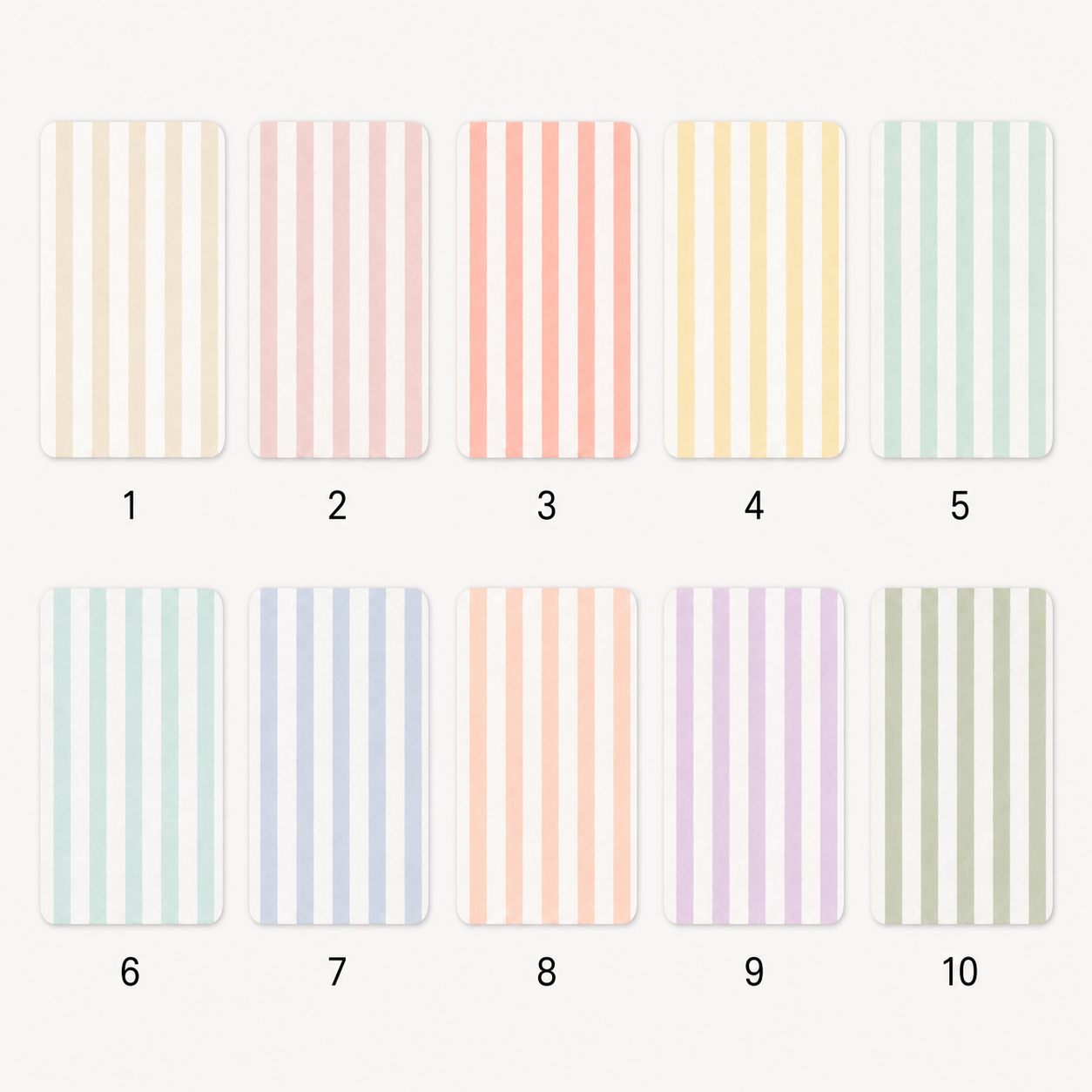 Ten watercolor stripe color options for the personalized pet mat