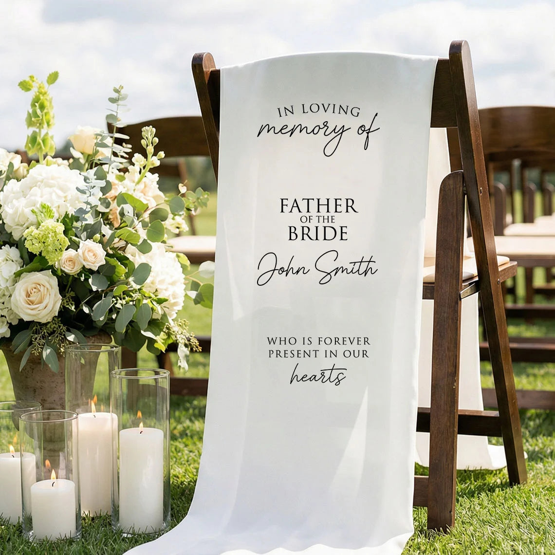 Memorial Chair Sign Personalized In Loving Memory Wedding Chair Sign Custom Name Linen Memorial Decor