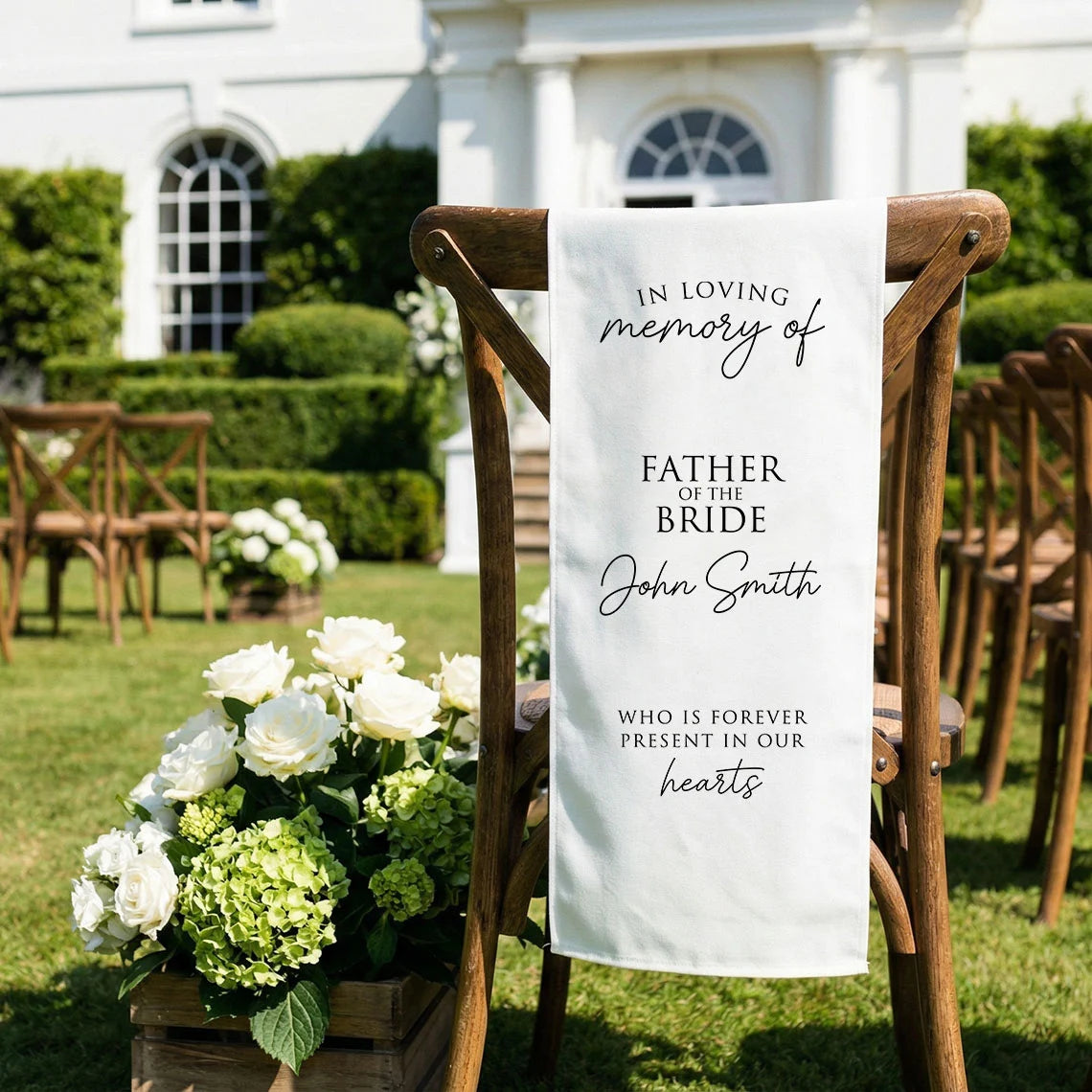 Memorial Chair Sign Personalized In Loving Memory Wedding Chair Sign Custom Name Linen Memorial Decor