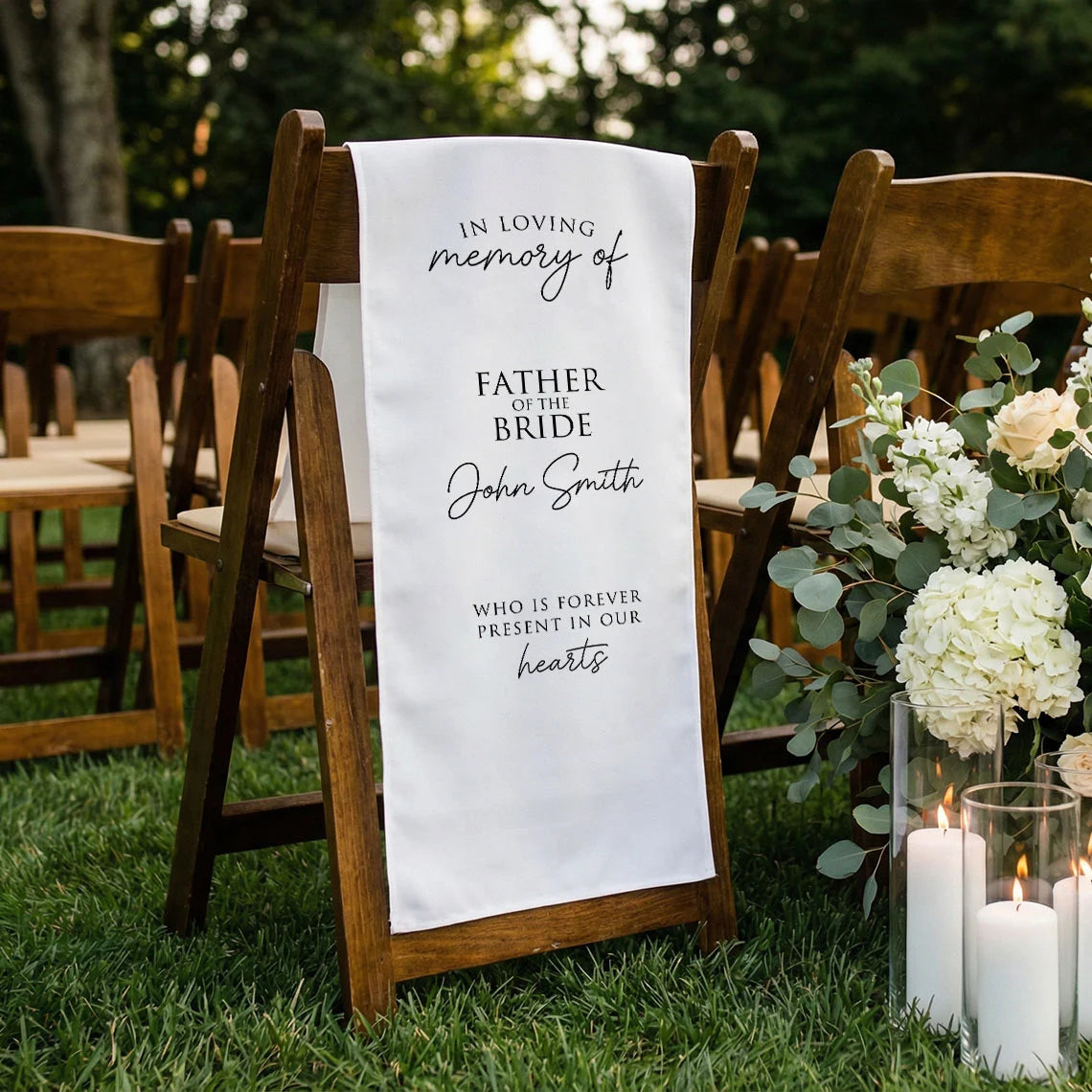 Memorial Chair Sign Personalized In Loving Memory Wedding Chair Sign Custom Name Linen Memorial Decor