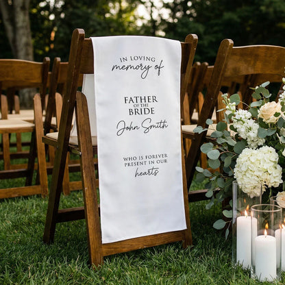 Memorial Chair Sign Personalized In Loving Memory Wedding Chair Sign Custom Name Linen Memorial Decor