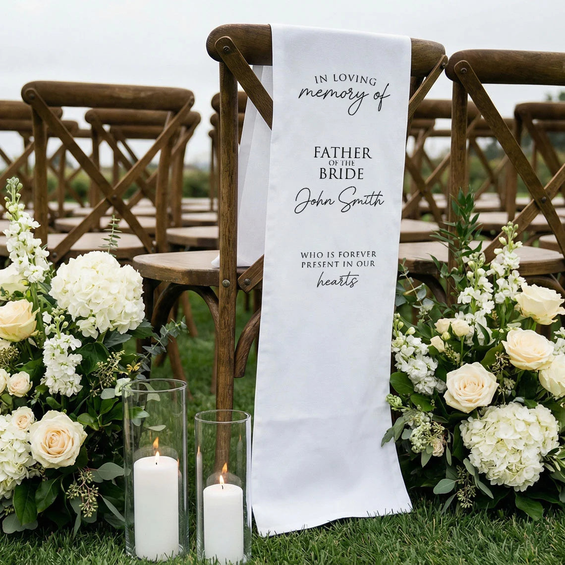 Memorial Chair Sign Personalized In Loving Memory Wedding Chair Sign Custom Name Linen Memorial Decor