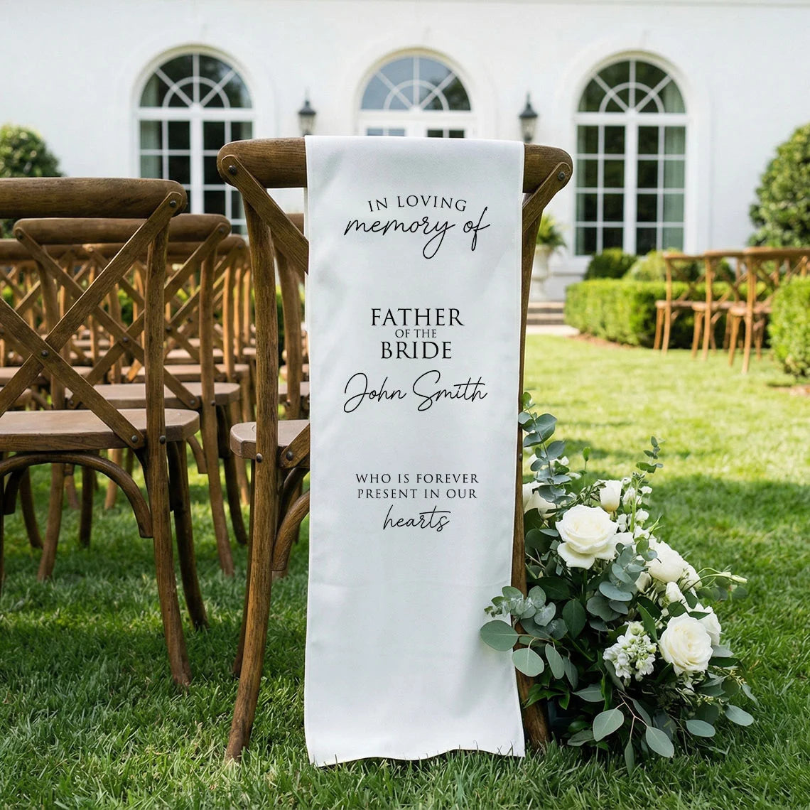 Memorial Chair Sign Personalized In Loving Memory Wedding Chair Sign Custom Name Linen Memorial Decor