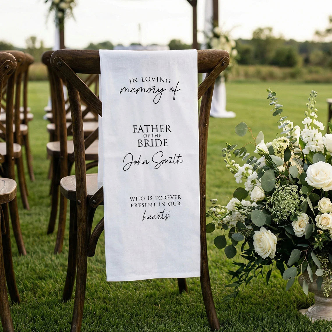Memorial Chair Sign Personalized In Loving Memory Wedding Chair Sign Custom Name Linen Memorial Decor