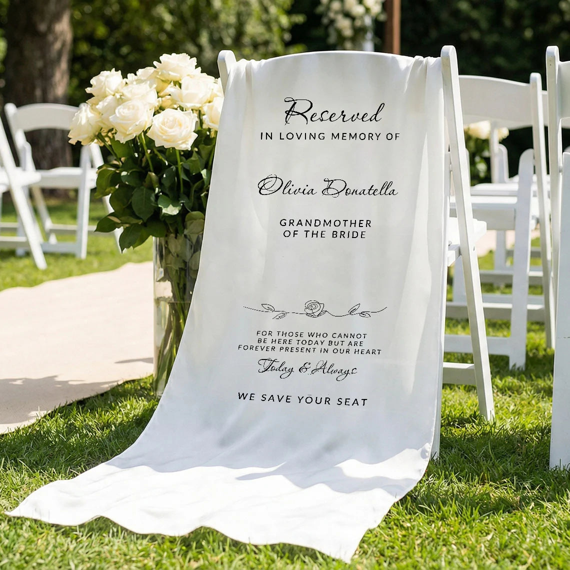 Reserved Memorial Chair Sign Personalized In Loving Memory Wedding Chair Sign Custom Name Linen Decor