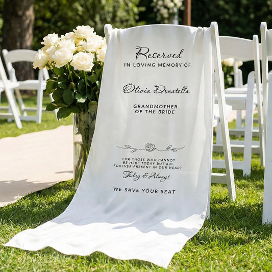 Reserved Memorial Chair Sign Personalized In Loving Memory Wedding Chair Sign Custom Name Linen Decor