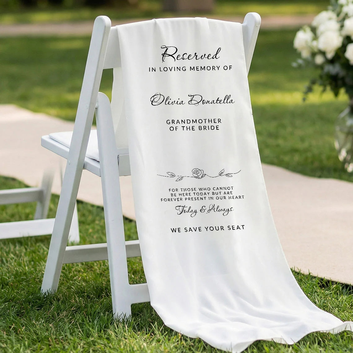 Reserved Memorial Chair Sign Personalized In Loving Memory Wedding Chair Sign Custom Name Linen Decor
