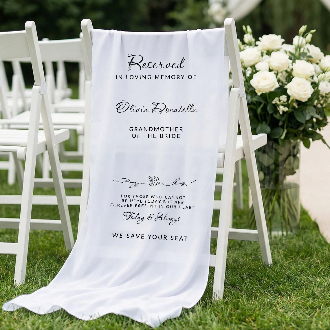 Reserved Memorial Chair Sign Personalized In Loving Memory Wedding Chair Sign Custom Name Linen Decor