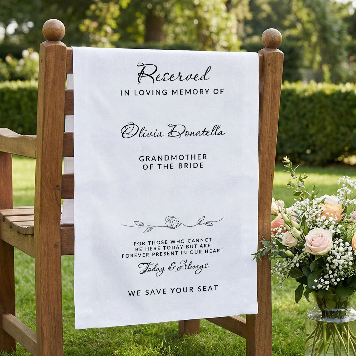 Reserved Memorial Chair Sign Personalized In Loving Memory Wedding Chair Sign Custom Name Linen Decor