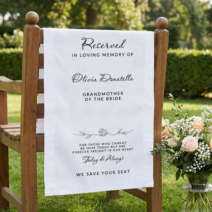 Reserved Memorial Chair Sign Personalized In Loving Memory Wedding Chair Sign Custom Name Linen Decor