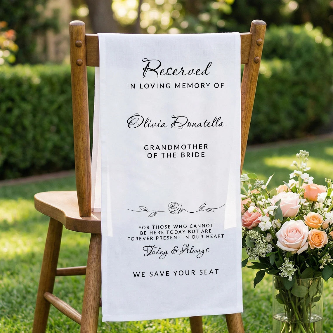 Reserved Memorial Chair Sign Personalized In Loving Memory Wedding Chair Sign Custom Name Linen Decor