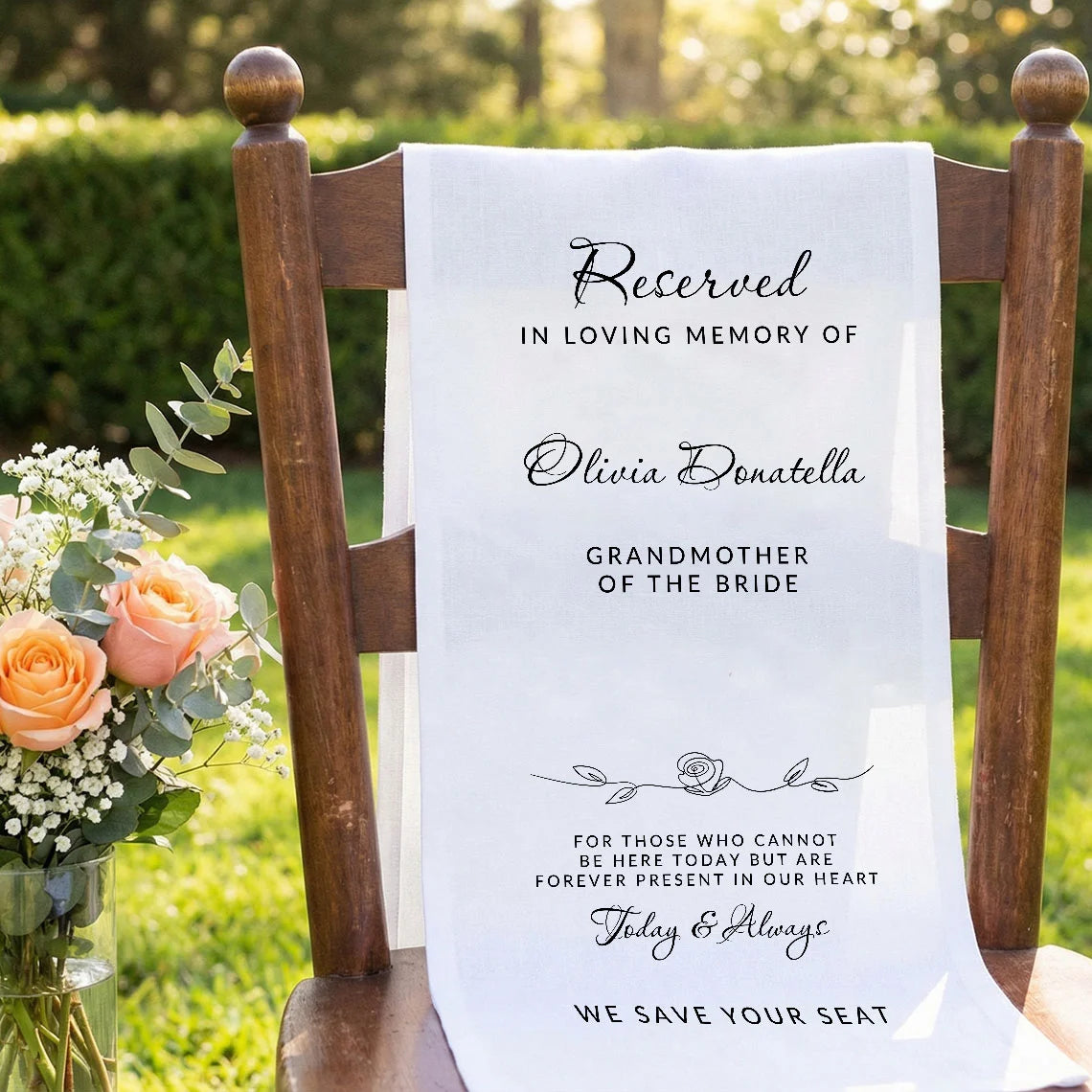 Reserved Memorial Chair Sign Personalized In Loving Memory Wedding Chair Sign Custom Name Linen Decor