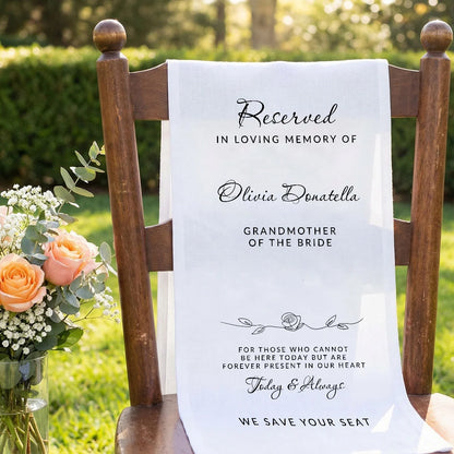 Reserved Memorial Chair Sign Personalized In Loving Memory Wedding Chair Sign Custom Name Linen Decor
