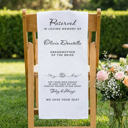 Reserved Memorial Chair Sign Personalized In Loving Memory Wedding Chair Sign Custom Name Linen Decor