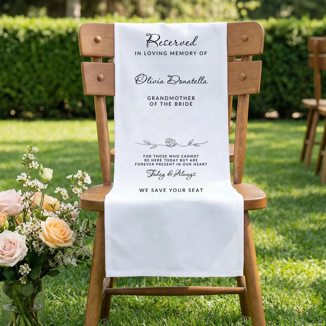Reserved Memorial Chair Sign Personalized In Loving Memory Wedding Chair Sign Custom Name Linen Decor