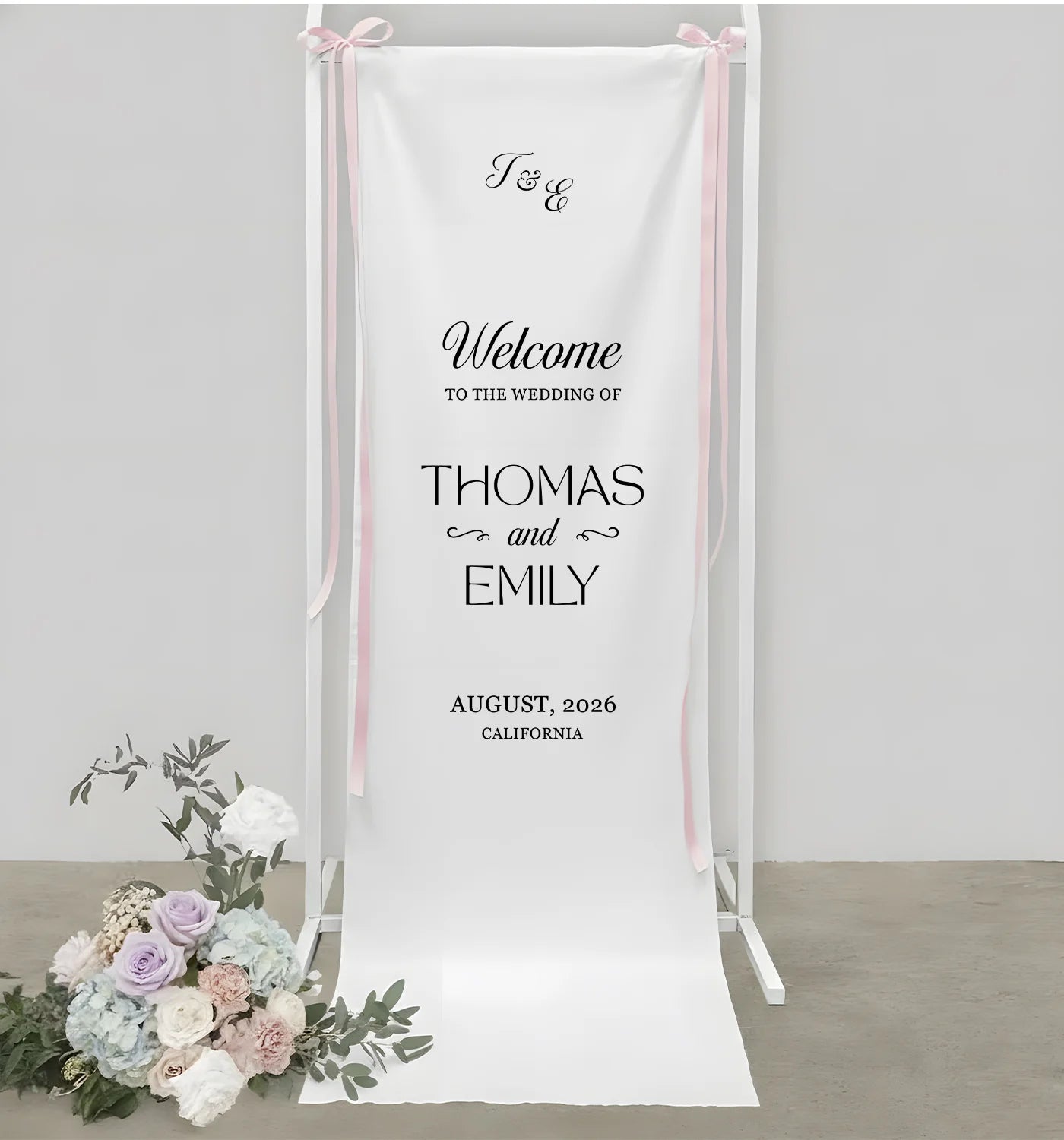 Minimalist Wedding Welcome Banner Personalized Linen Wedding Welcome Sign Custom Name Ceremony Decor