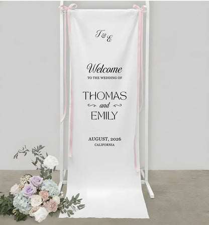 Minimalist Wedding Welcome Banner Personalized Linen Wedding Welcome Sign Custom Name Ceremony Decor