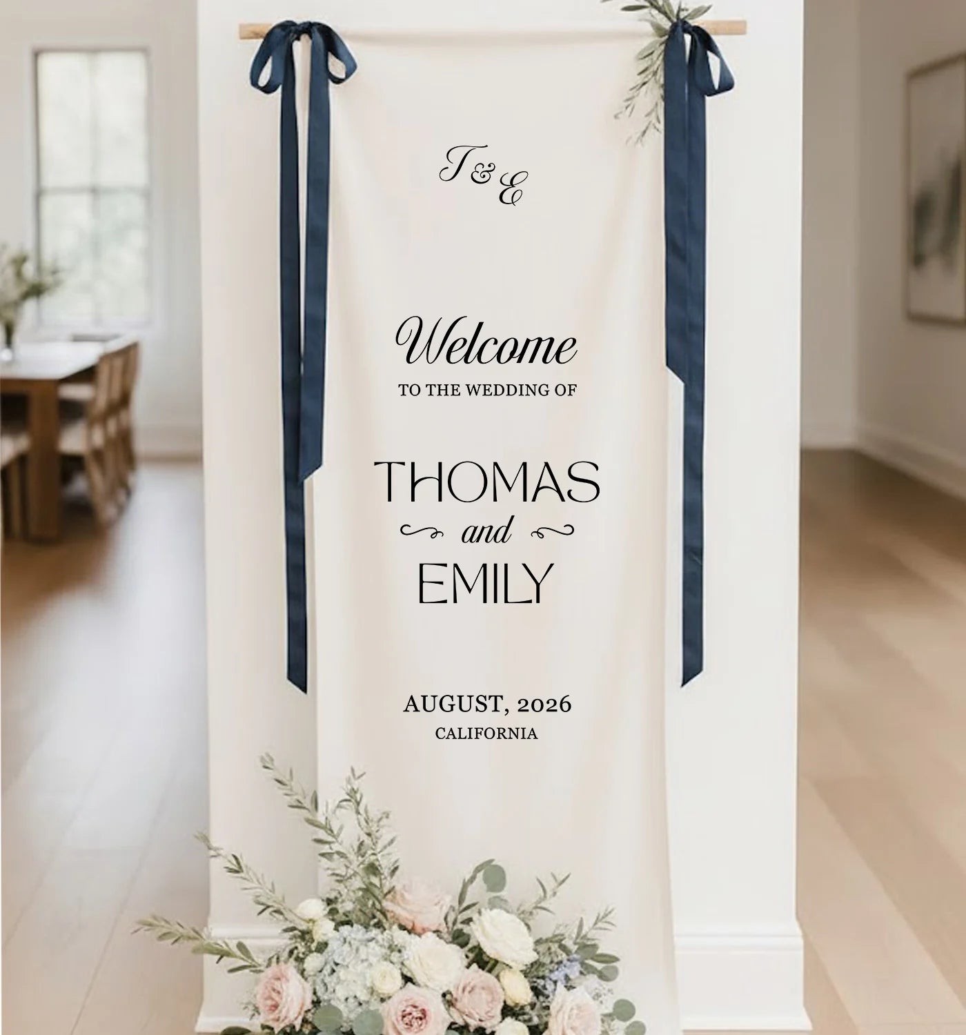 Minimalist Wedding Welcome Banner Personalized Linen Wedding Welcome Sign Custom Name Ceremony Decor