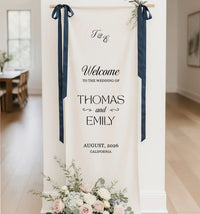 Minimalist Wedding Welcome Banner Personalized Linen Wedding Welcome Sign Custom Name Ceremony Decor