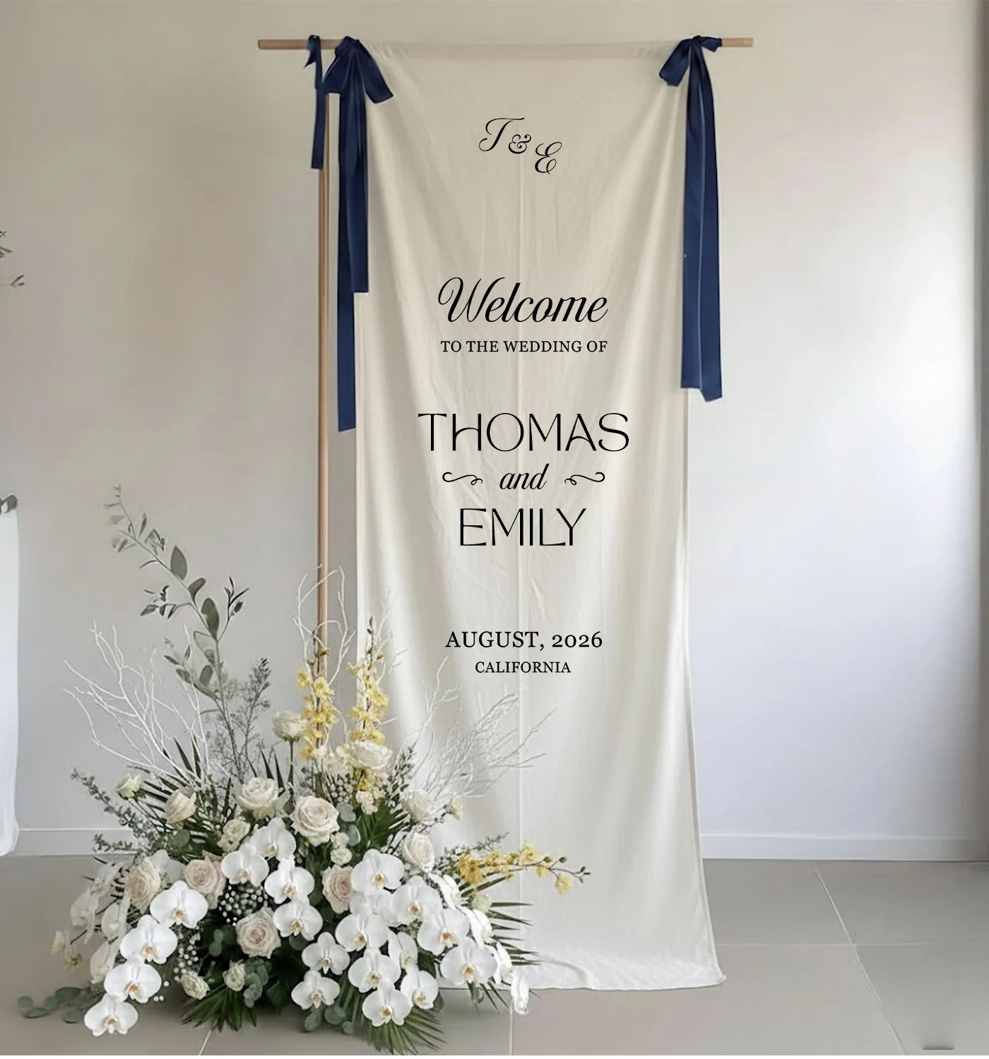 Minimalist Wedding Welcome Banner Personalized Linen Wedding Welcome Sign Custom Name Ceremony Decor