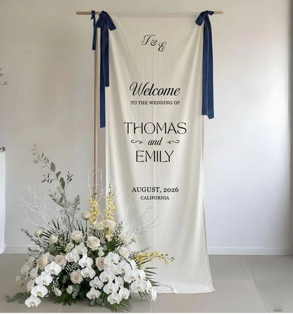 Minimalist Wedding Welcome Banner Personalized Linen Wedding Welcome Sign Custom Name Ceremony Decor