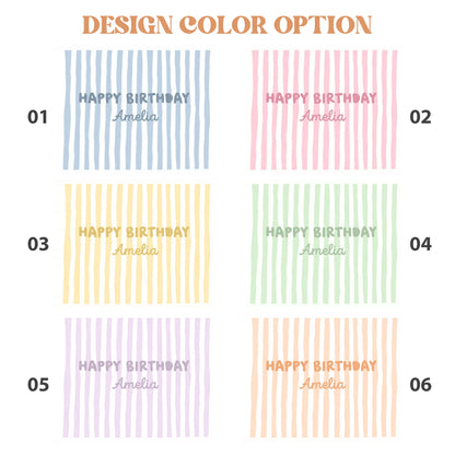 Striped Birthday Banner Personalized Custom Name Birthday Backdrop Neutral Party Photo Banner