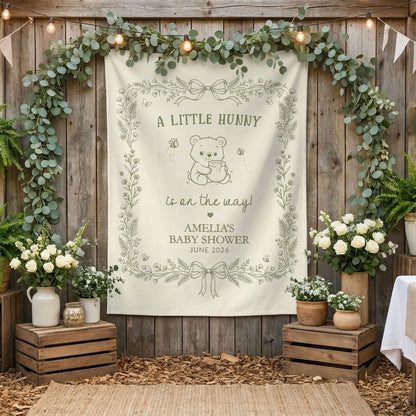 Little Hunny Baby Shower Banner Personalized Winnie Baby Shower Backdrop Custom Name Baby Shower Banner