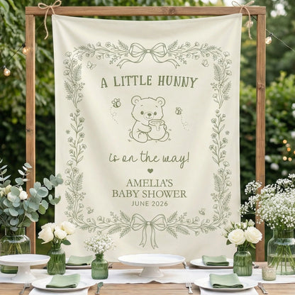 Little Hunny Baby Shower Banner Personalized Winnie Baby Shower Backdrop Custom Name Baby Shower Banner