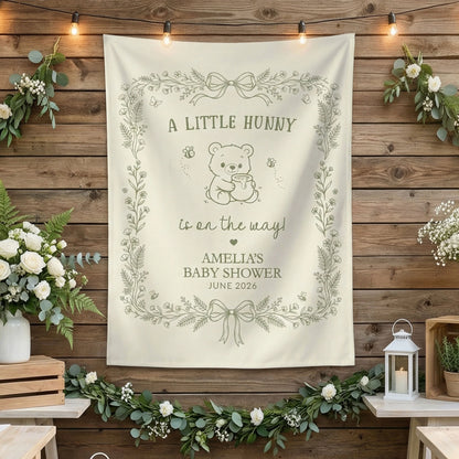Little Hunny Baby Shower Banner Personalized Winnie Baby Shower Backdrop Custom Name Baby Shower Banner